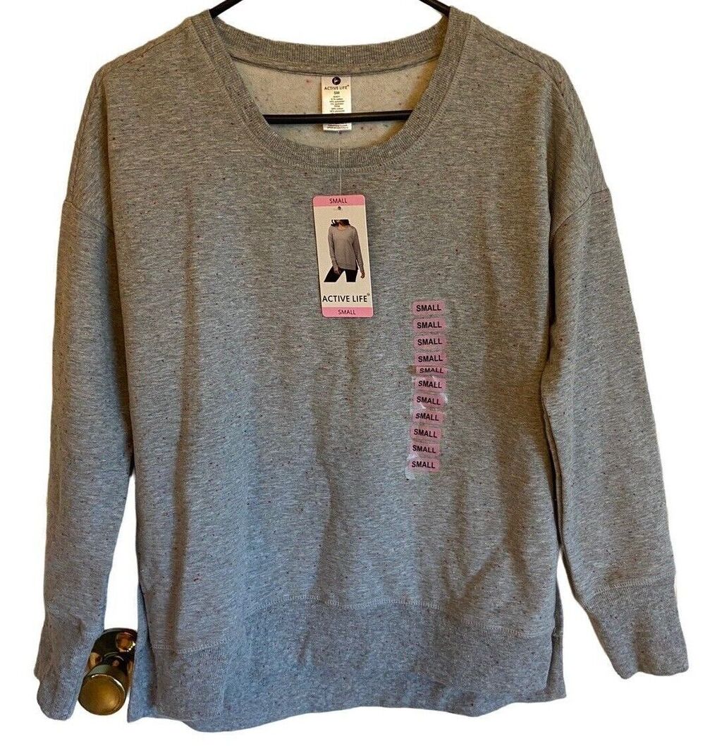 Active Life Comfy Sweatshirt Womens Size S Gray Rainbow Long Sleeve NWT
